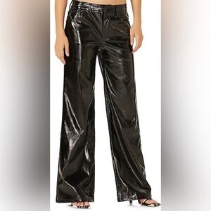 AFRM Xander Low Waist Wide Leg Faux Leather Pant, Noir Crinkle, sz 26